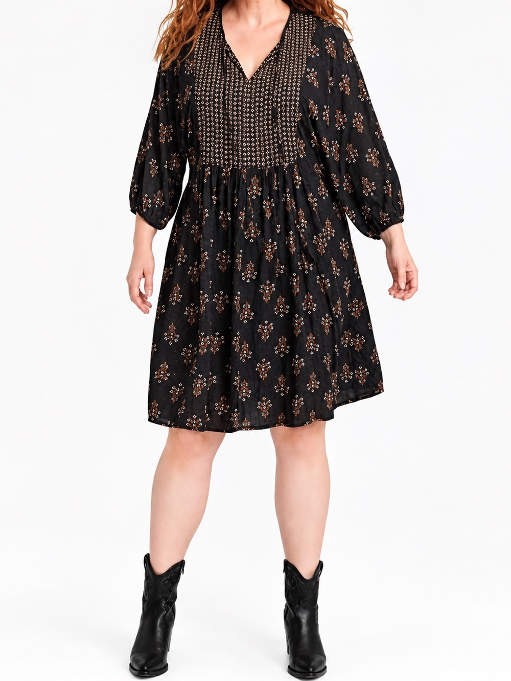 Knox Rose Black Dress with Brown Floral Print